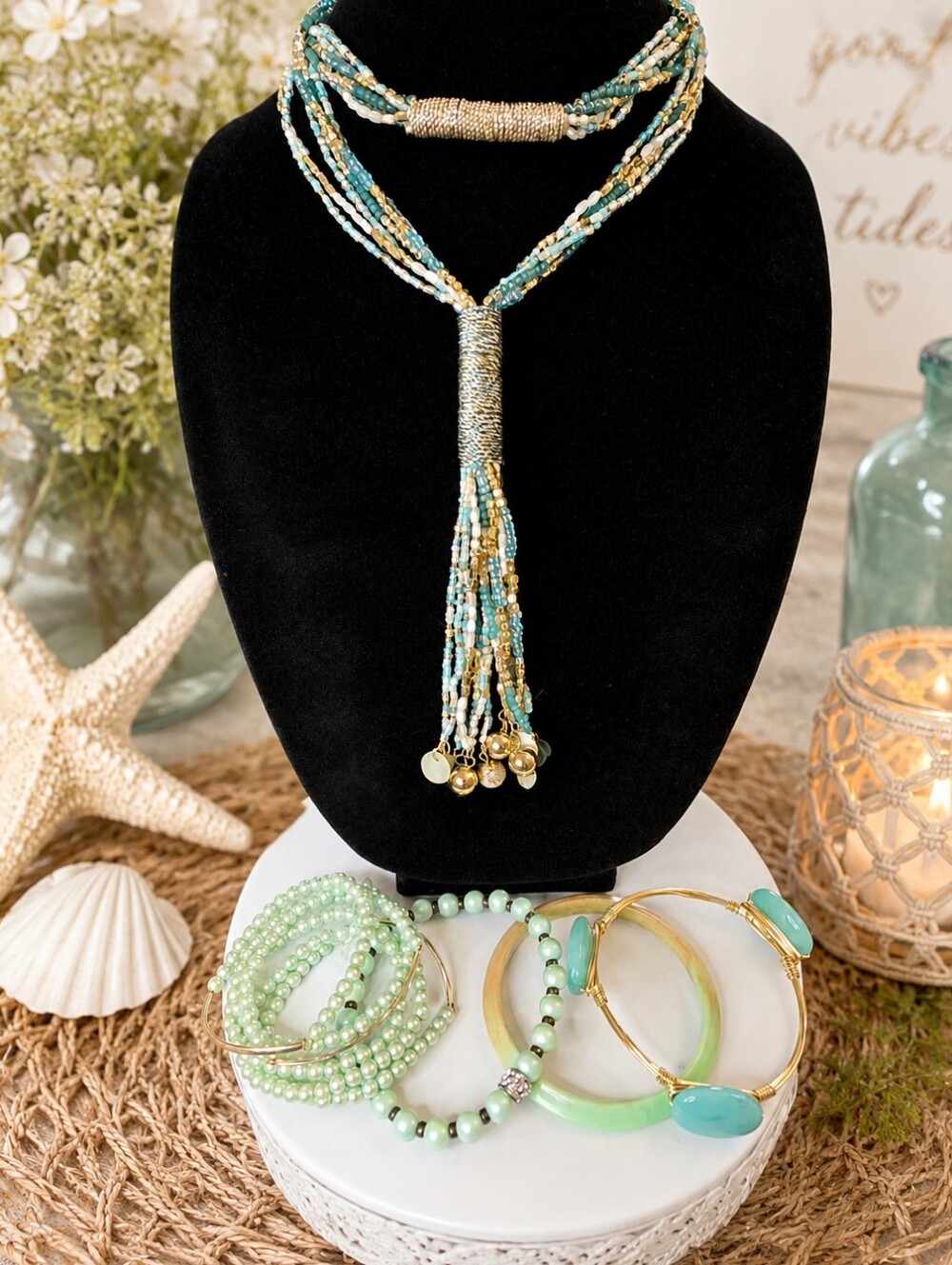 Mint Aqua Coastal Jewelry Collection | 10-Piece Necklace & Bracelet Set